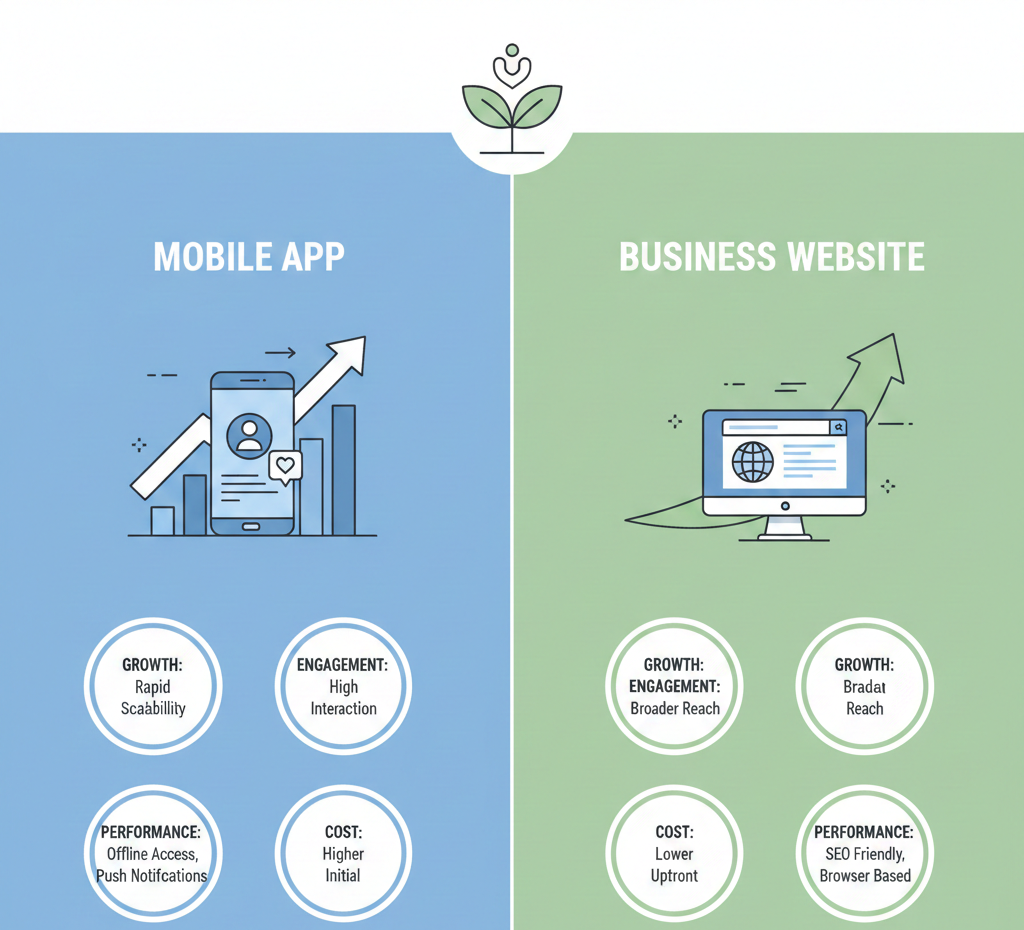 Mobile app vs website comparison for business growth