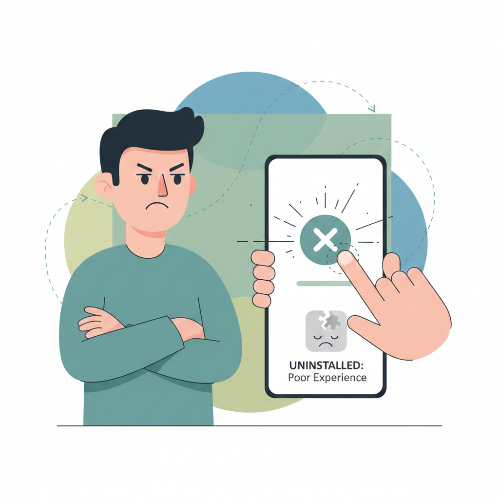 Mobile app design issues causing user frustration and app uninstalls