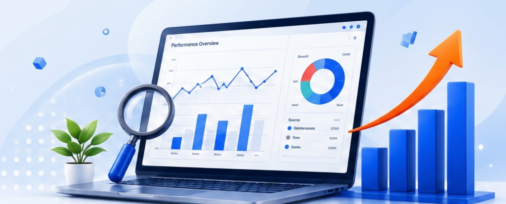 SEO performance analytics showing website growth, traffic insights and improved search results