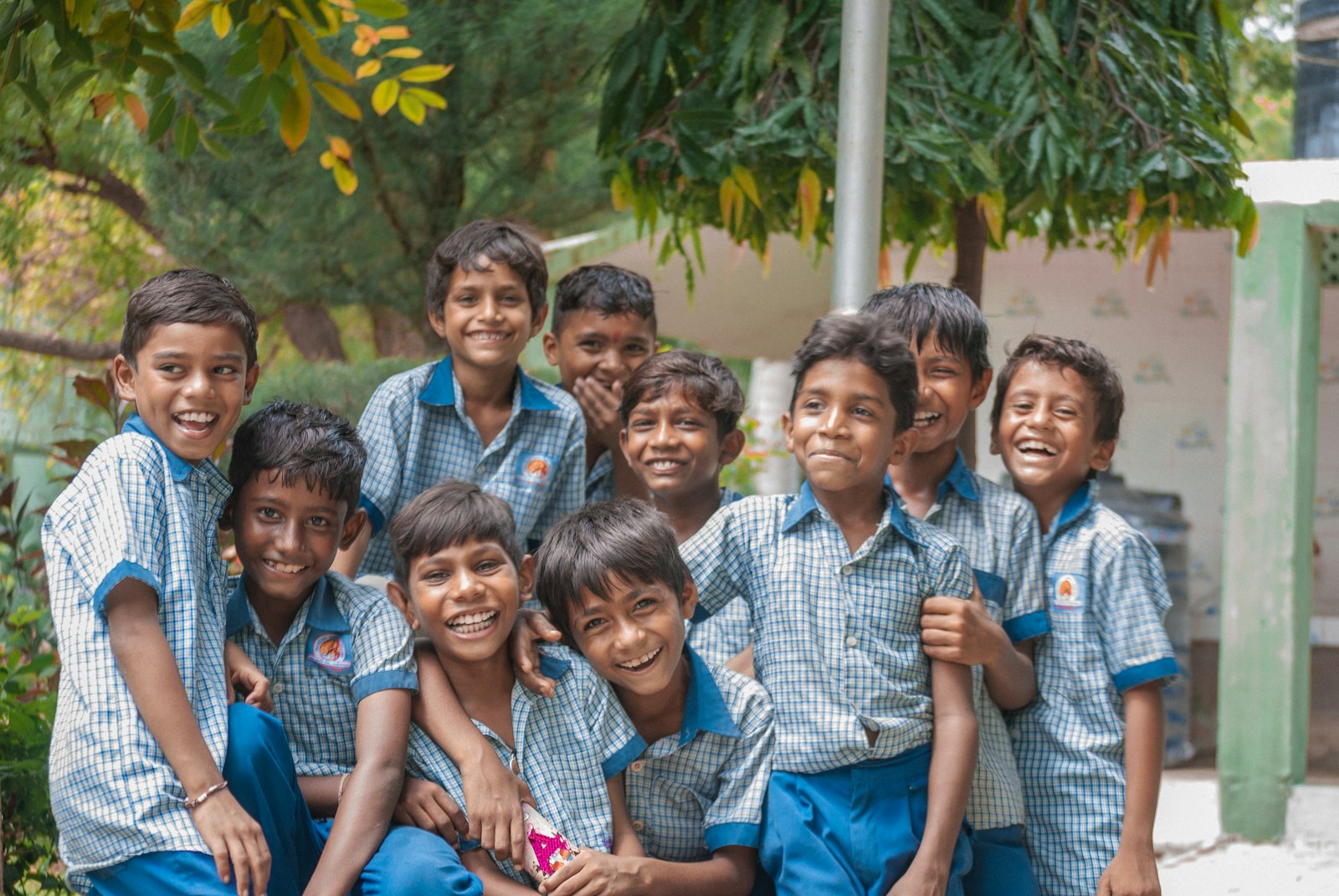 School boys in blue uniforms