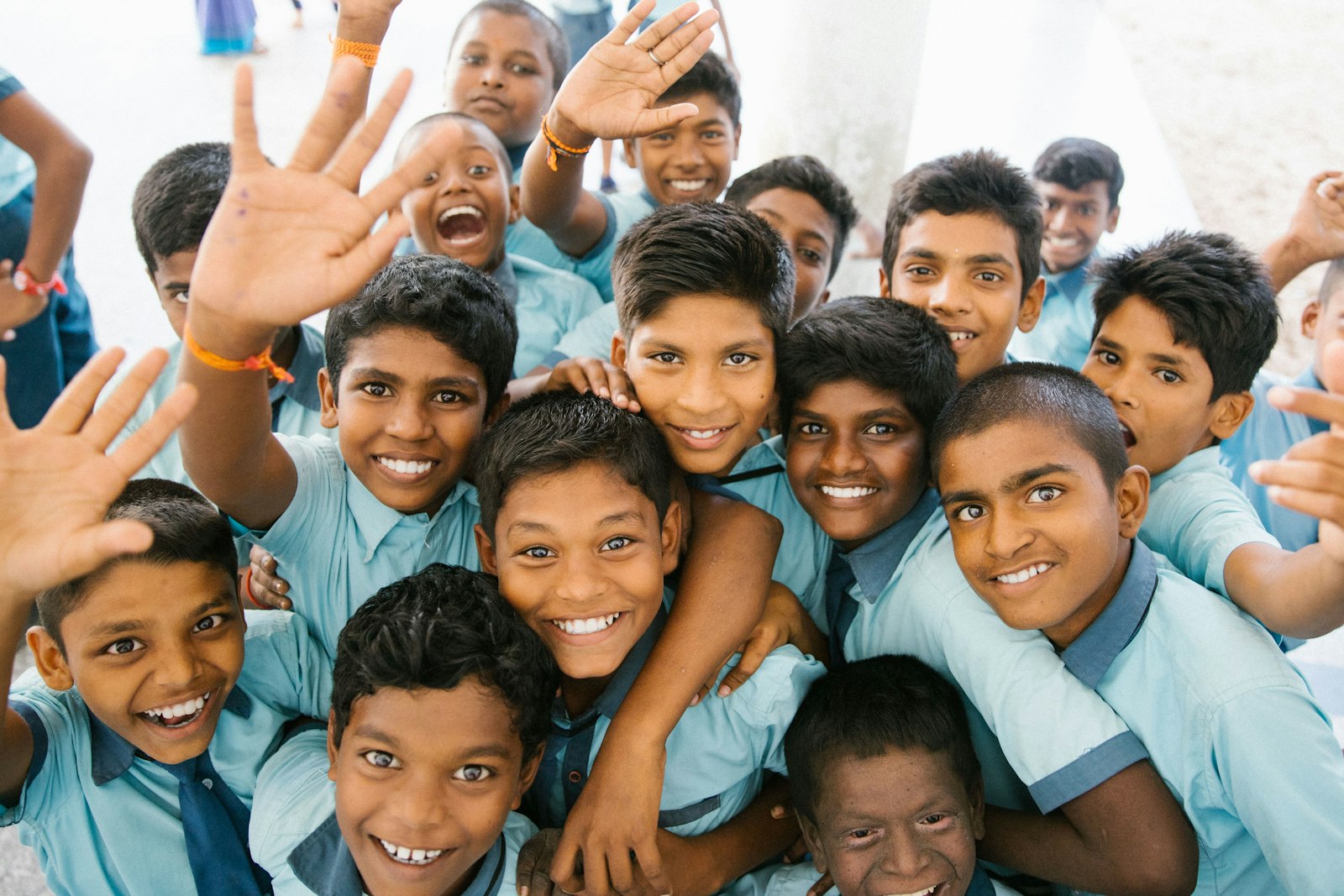School children taking a photo together