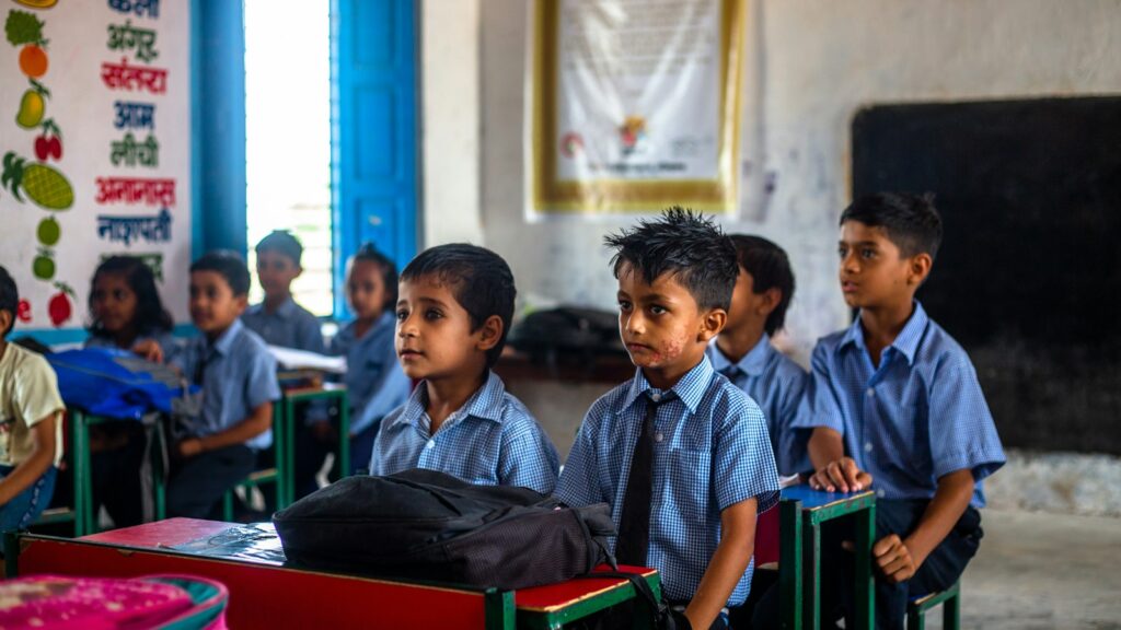 Young school children in a classroom