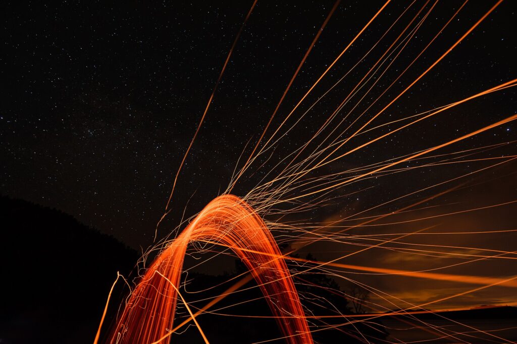 Sparks flying during industrial metal cutting