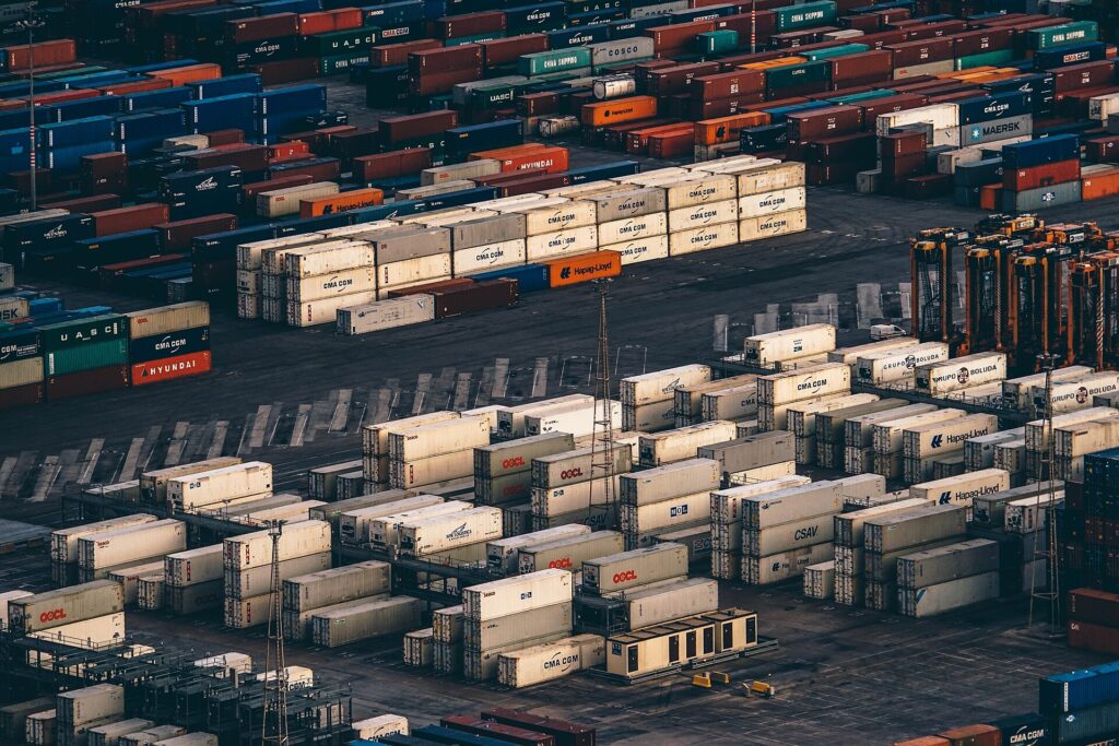 Shipping containers at a port for manufacturing exporters